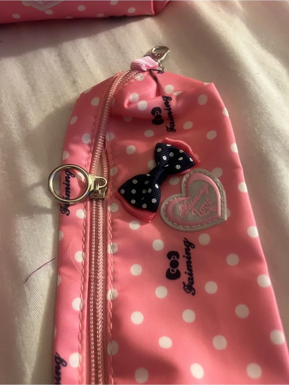 Kids Pink Polka Dot Backpack Set with Bow Accent and Matching Pouch